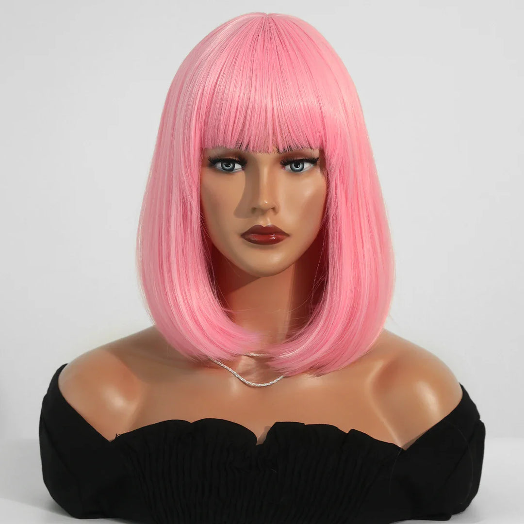Short Black Bob Wig with Bangs for Women - Shoulder Length Synthetic Wig for Cosplay Party or Cleopatra Costume