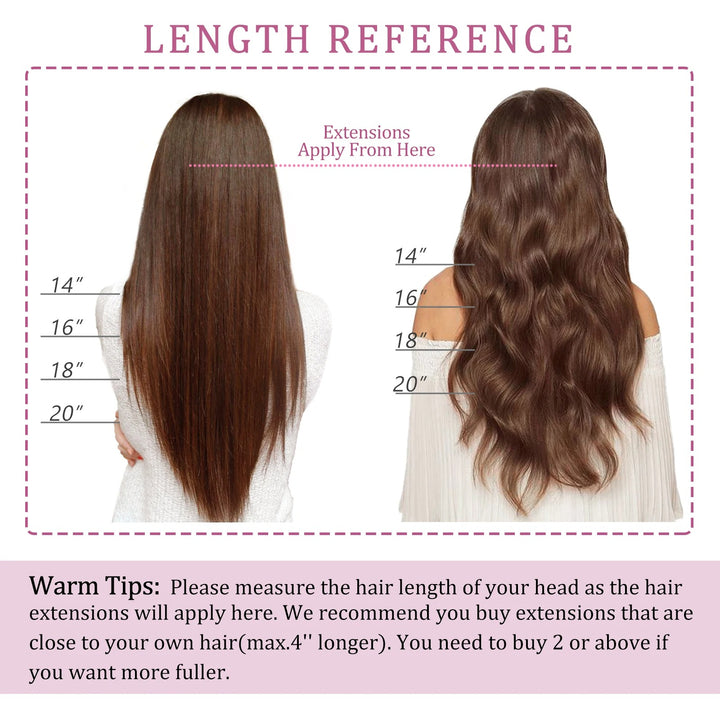 Fish Line Wire Hair Extensions - Invisible Clip-in Human Hair Extensions with 4 Clips. Made from real natural hair, available in lengths of 12-24 inches.
