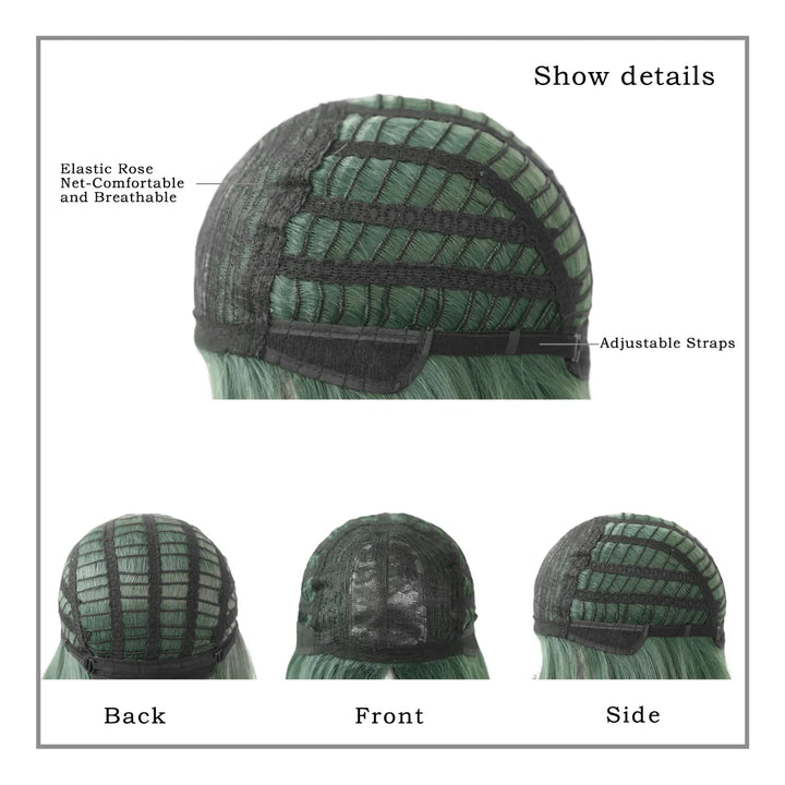 Green Highlight Layered Wig with Curtain Bangs, Synthetic Heat Resistant Hair Wig for Women.