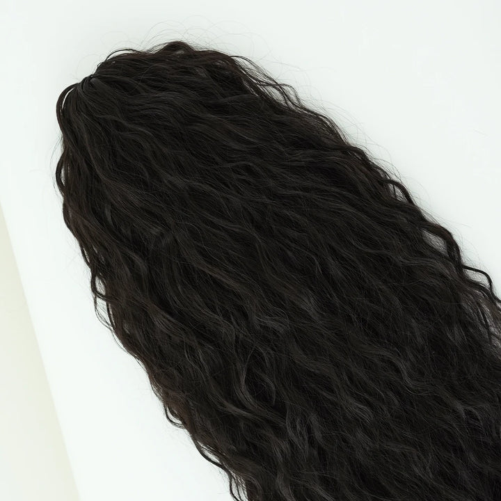 34 Inch Women's Black Synthetic Deep Wave & Water Wave Adjustable Size Ponytail Wig with Clip in