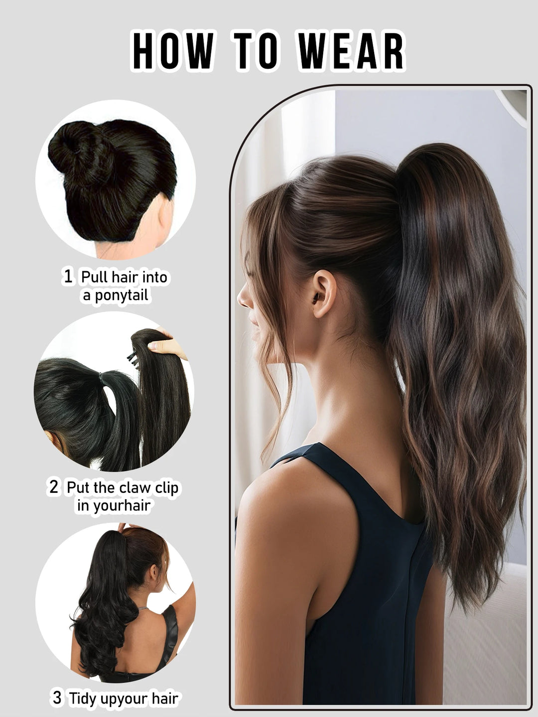 20 Inch Clip in Wig for Women Golden Orange Adjustable Size Black Curly Ponytail with Synthetic Hair Black Clip in Wig