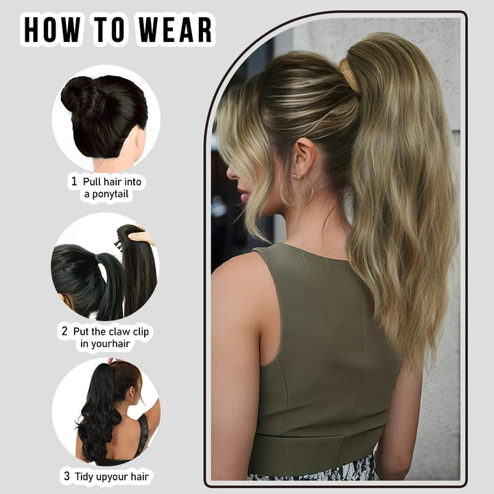 20 Inch Clip in Wig for Women Golden Orange Adjustable Size Black Curly Ponytail with Synthetic Hair Black Clip in Wig