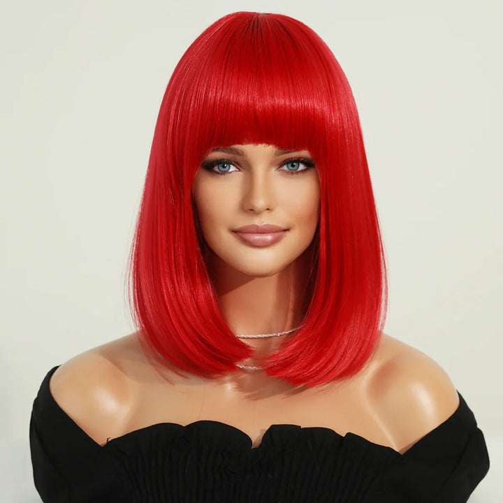 Short Black Bob Wig with Bangs for Women - Shoulder Length Synthetic Wig for Cosplay Party or Cleopatra Costume