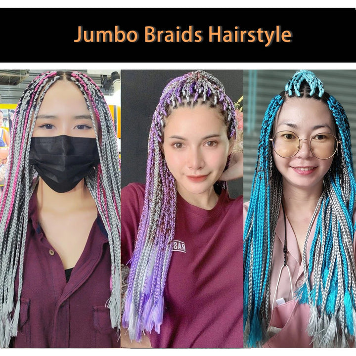 2-Tone Rainbow Jumbo Braiding Hair – 24 Inch Synthetic Crochet Extensions (4 Packs)