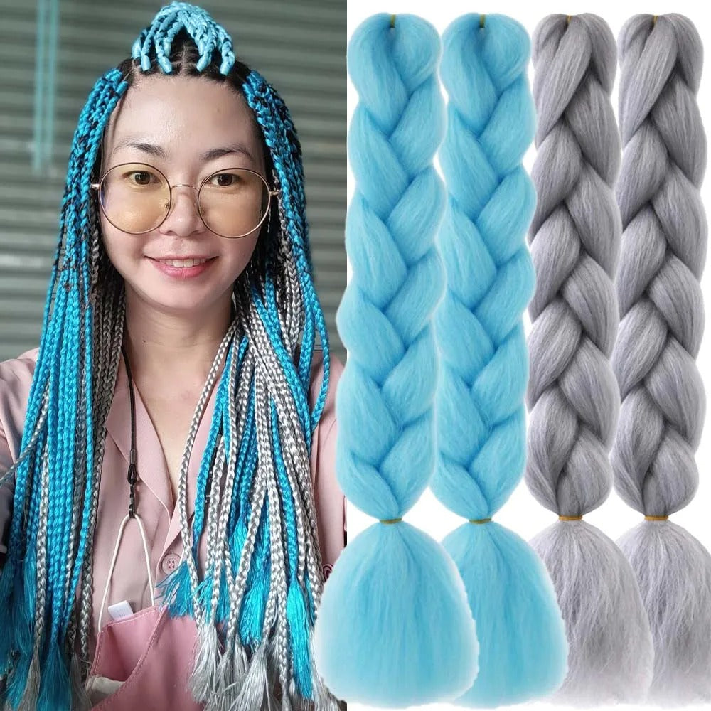 2-Tone Rainbow Jumbo Braiding Hair – 24 Inch Synthetic Crochet Extensions (4 Packs)