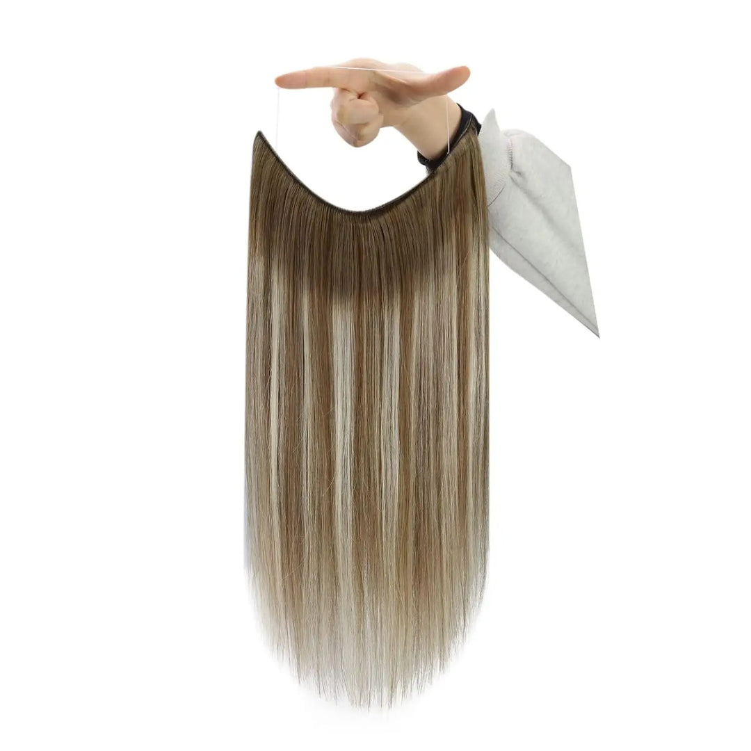 Invisible Fish Line Hair Extensions – One Piece Remy Human Hair with Clips | Blonde, Black, Gray