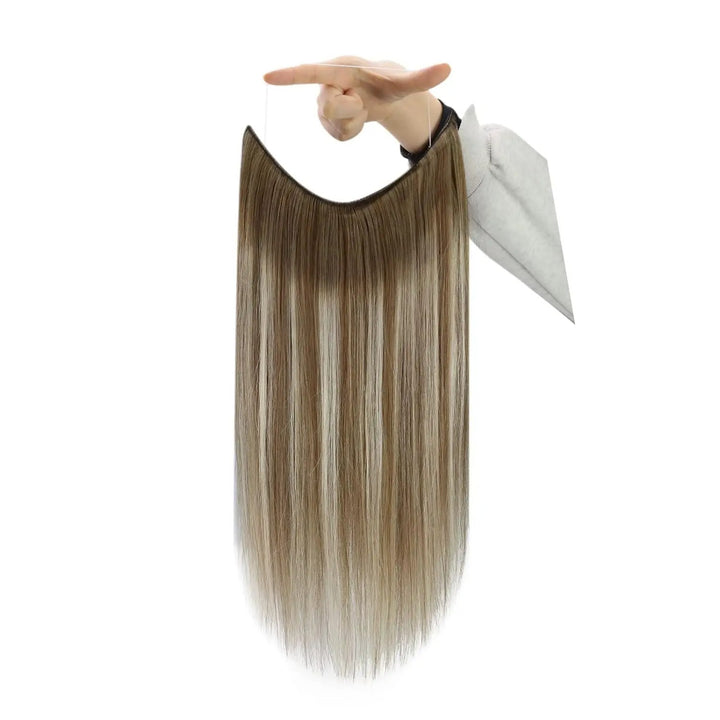 Invisible Fish Line Hair Extensions – One Piece Remy Human Hair with Clips | Blonde, Black, Gray