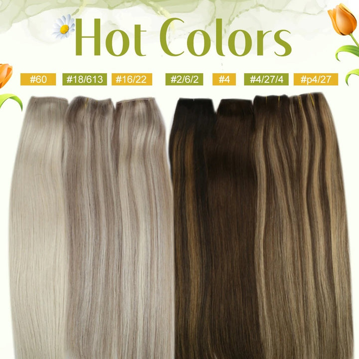 Invisible Fish Line Human Hair Extension – Natural One-Piece Wire Hair Weft with 2 Clips | Machine-Made Blonde Hair