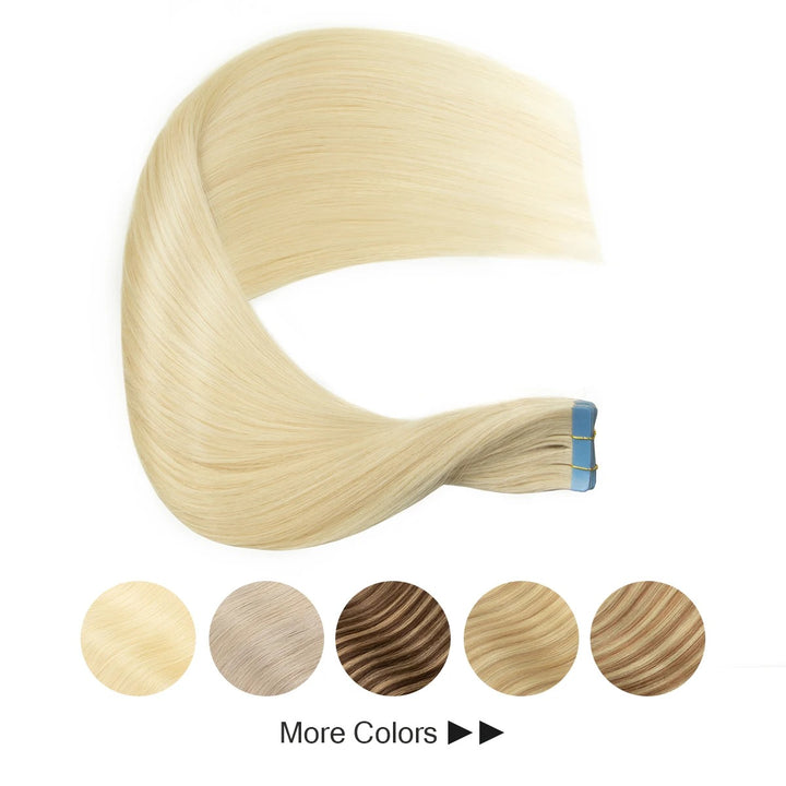 Tape-In Human Hair Extensions – Natural Remy Skin Weft | Seamless, Soft & Tangle-Free | 40–50g/Pack | 12–24 Inch Lengths