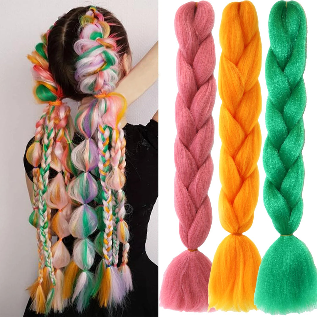 Rainbow Jumbo Braiding Hair Extensions – 24 Inch Synthetic Twist Hair (3 Packs)
