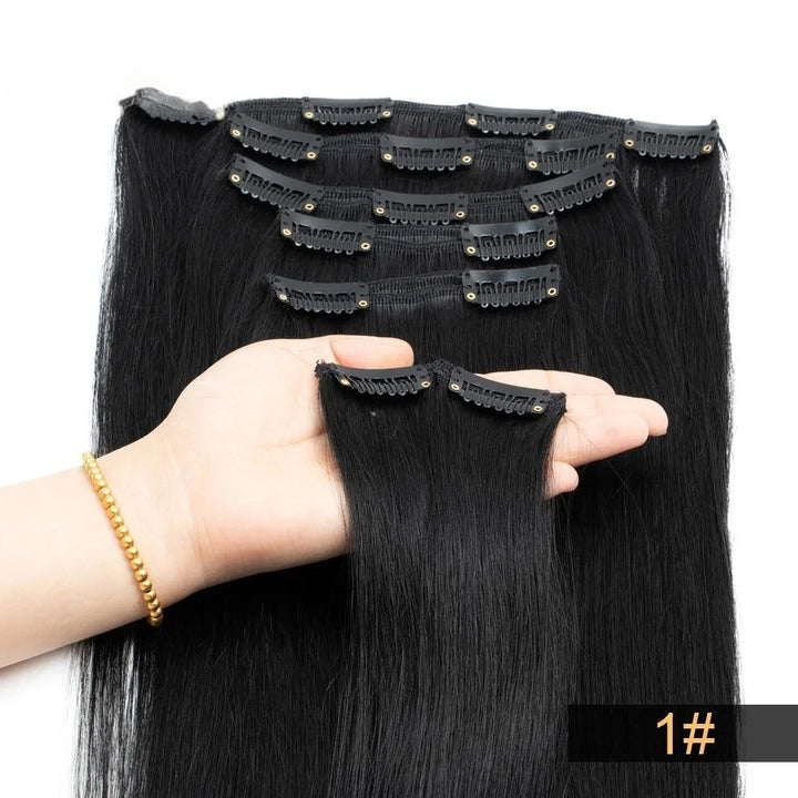 Brazilian Remy Clip-In Hair Extensions – Natural Human Hair, 12–24 Inch, 50g–120g