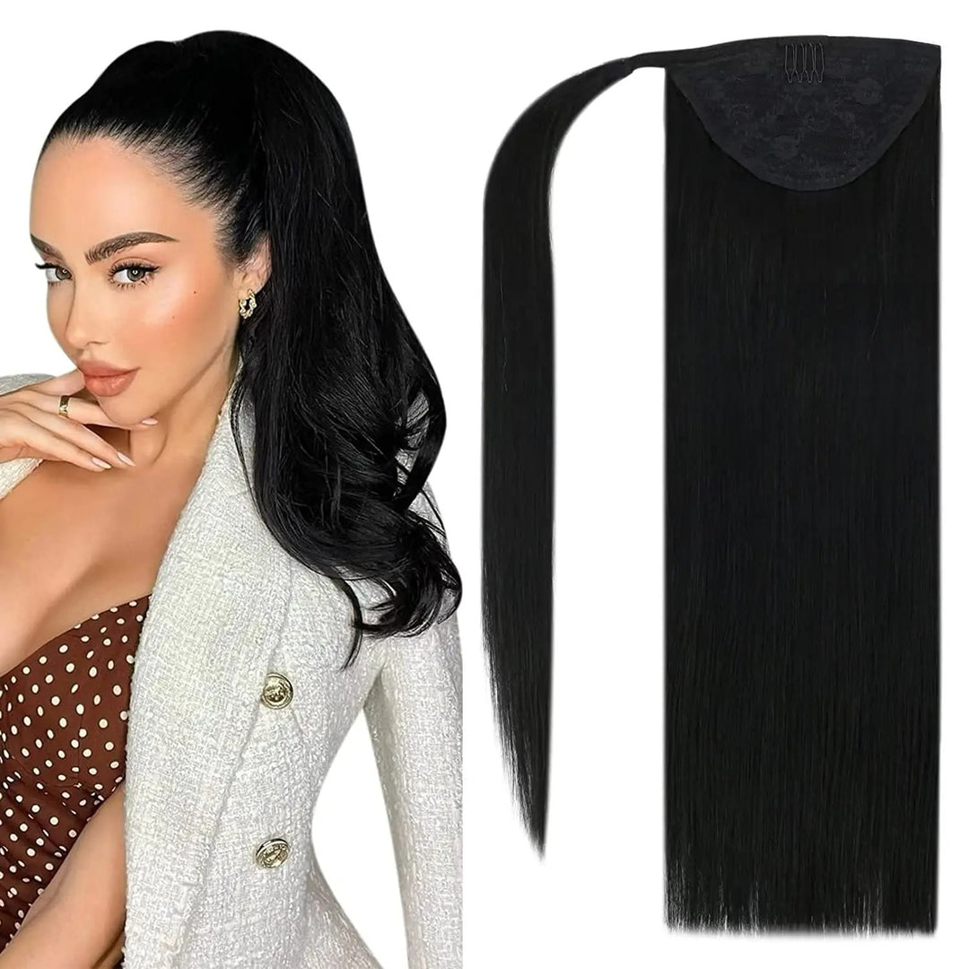 Ponytail Human Hair Straight 80g Clip in Hair Extensions Human 14-22" Natural Hair Horse Tails No Claw Clip