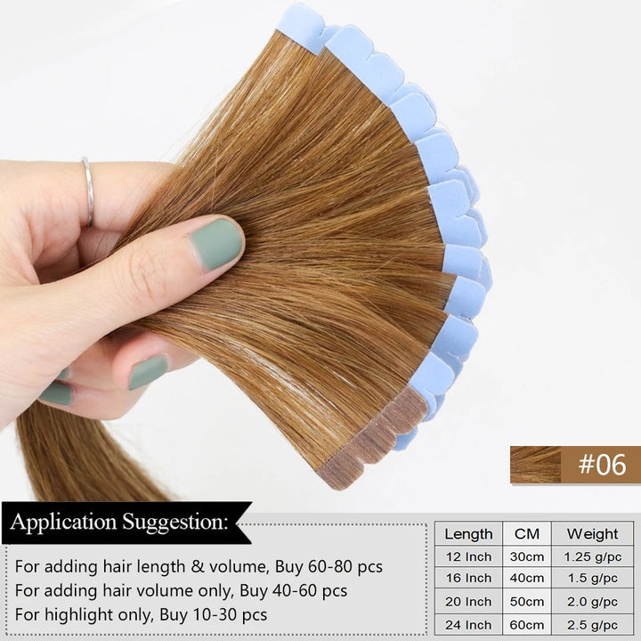 Mini Tape-In Hair Extensions – 100% Human Hair Skin Weft | Machine-Remy | 10pcs Pack for Side or Highlighted Volume