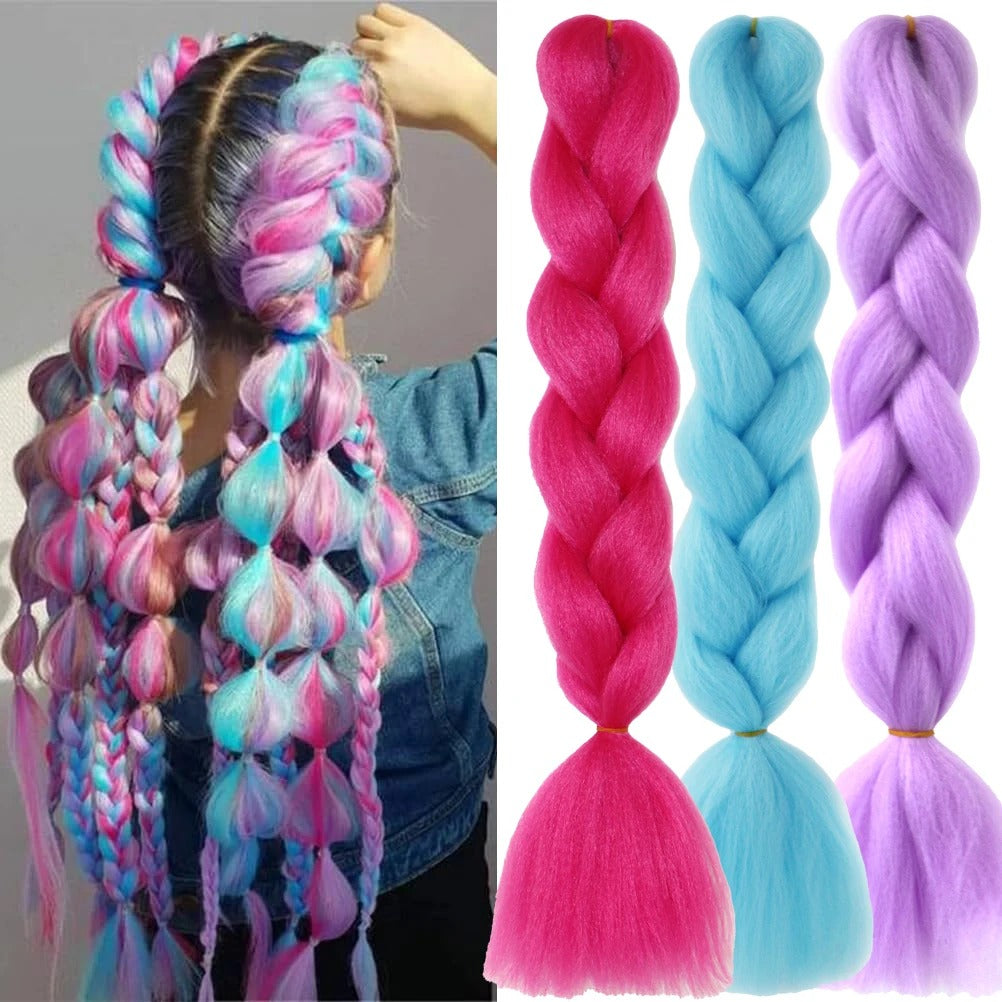 Rainbow Jumbo Braiding Hair Extensions – 24 Inch Synthetic Twist Hair (3 Packs)