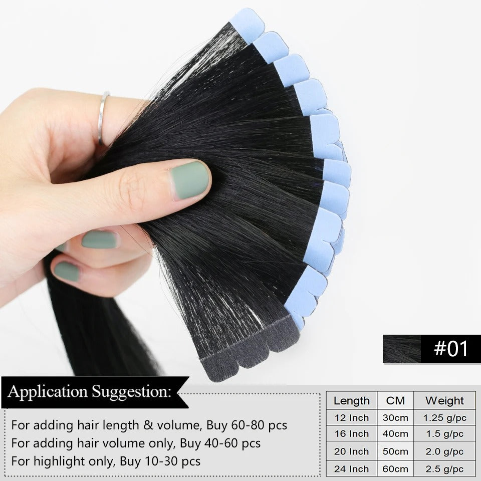 Mini Tape-In Hair Extensions – 100% Human Hair, Machine Remy, Skin Weft