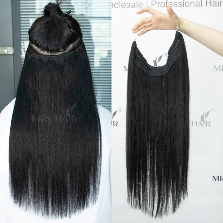 Invisible Clip-In Hair Extensions – Real Human Hair with Fish Wire and 4 Secure Clips | 12"-24" Natural Hairpieces for Volume & Length