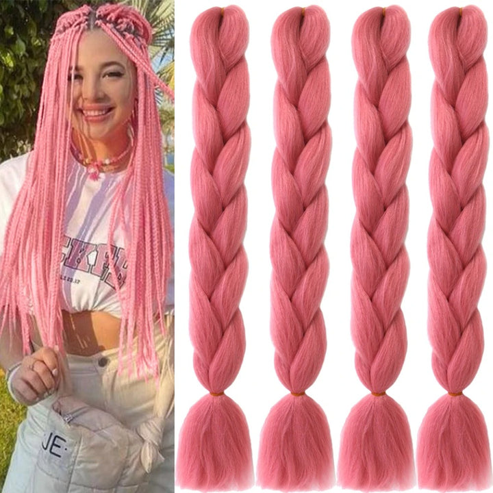 4PCS Jumbo Braiding Hair Extensions – 24 Inch High-Temperature Synthetic Fiber for Crochet & Twist Braids