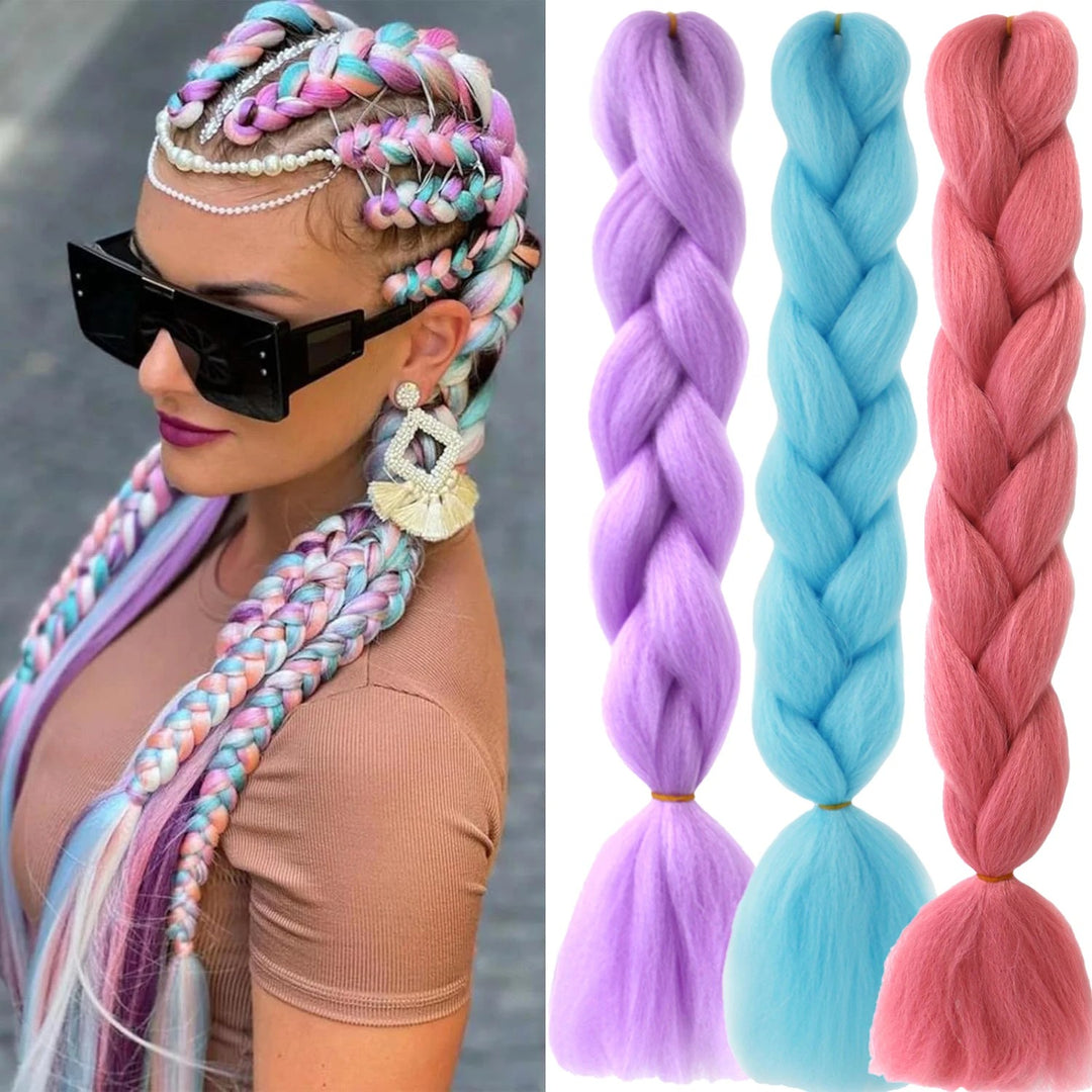 Rainbow Jumbo Braiding Hair Extensions – 24 Inch Synthetic Twist Hair (3 Packs)