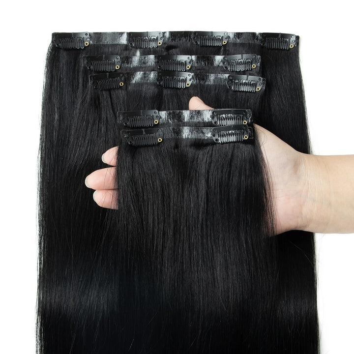 Invisible Seamless PU Clip-In Human Hair Extensions – 100% Remy Hair, 7PCS Set, 12–24 Inch, 100g–120g, Thick & Natural Look