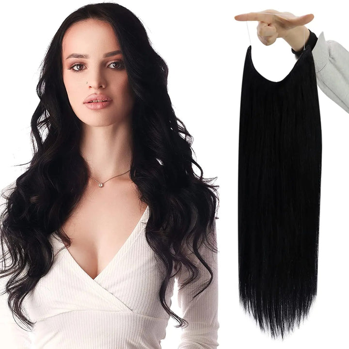 Fishing Wire Hair Extensions – Real Human Hair, Thick Secret Wire Hairpiece for Women | Invisible One-Piece Clip-In