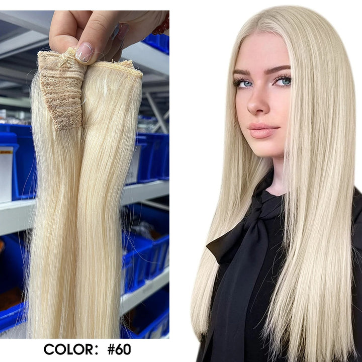 Invisible Fish Line Hair Extensions – One Piece Remy Human Hair with Clips | Blonde, Black, Gray