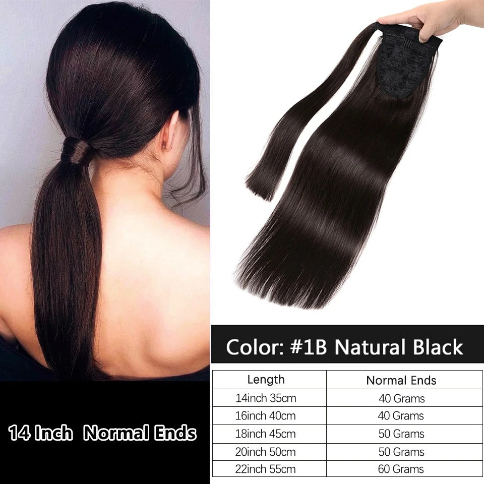 Ponytail Human Hair – Real Remy Hair Clip-In Wrap Around Ponytail Extension | Natural Straight Hair Extensions | Blonde, Brown, Black