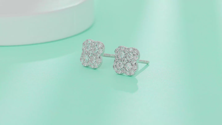 Lucky Four-Leaf Clover Moissanite Earrings – Platinum-Plated S925 Silver