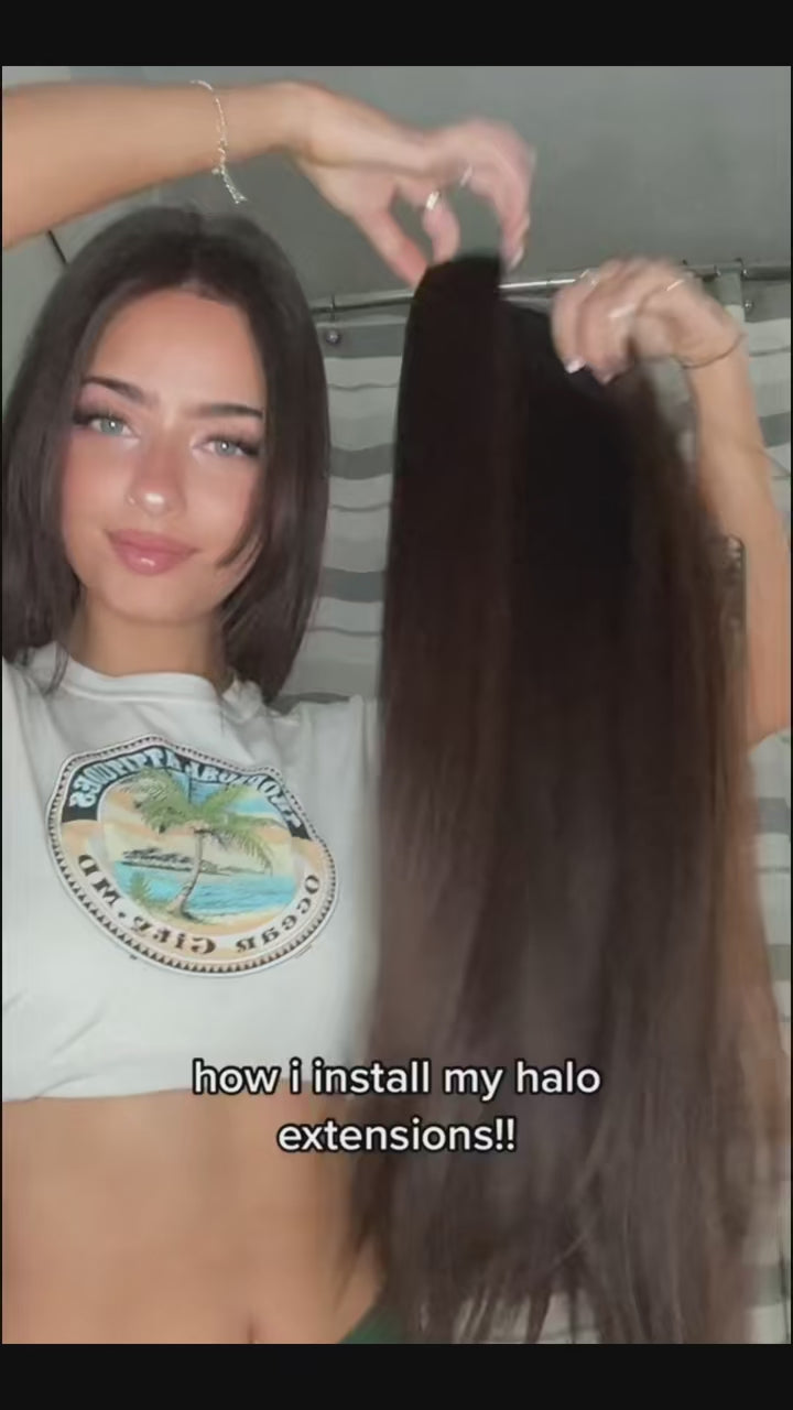 Fish Line Wire Hair Extensions - Invisible Clip-in Human Hair Extensions with 4 Clips. Made from real natural hair, available in lengths of 12-24 inches.