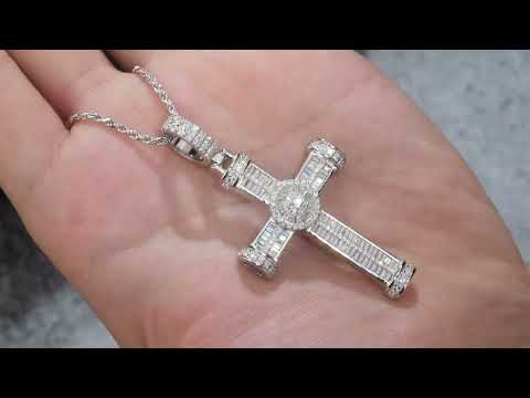 ✨ S925 Platinum-Plated Moissanite Cross Pendant Necklace (13.6g) ✨