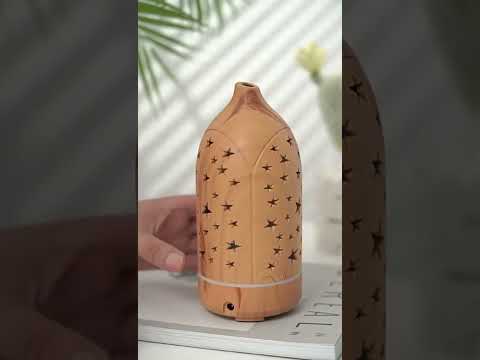 🌿💧 Wood Grain Vase Humidifier | Hollow Ultrasonic Aroma Diffuser 🌙✨
