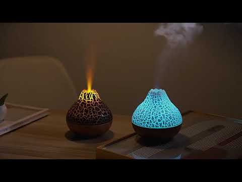 🌋🌈 Volcano Wood Grain Humidifier | 7-Color Ambience Mist Diffuser ✨