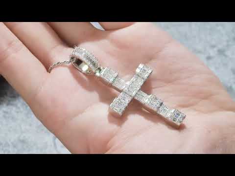✨ 925 Sterling Silver Luxury Moissanite Cross Pendant Necklace – Platinum-Plated Statement Piece ✨