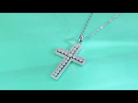💎 Minimalist Cross Pendant Necklace – Platinum-Plated S925 Silver with Moissanite (3.4g) 💎