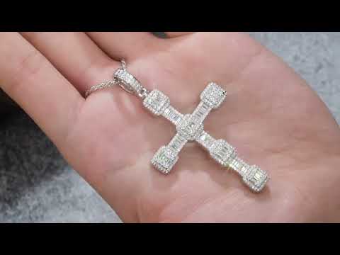 ✨ 925 Sterling Silver Minimalist Moissanite Cross Pendant Necklace – Platinum-Plated ✨