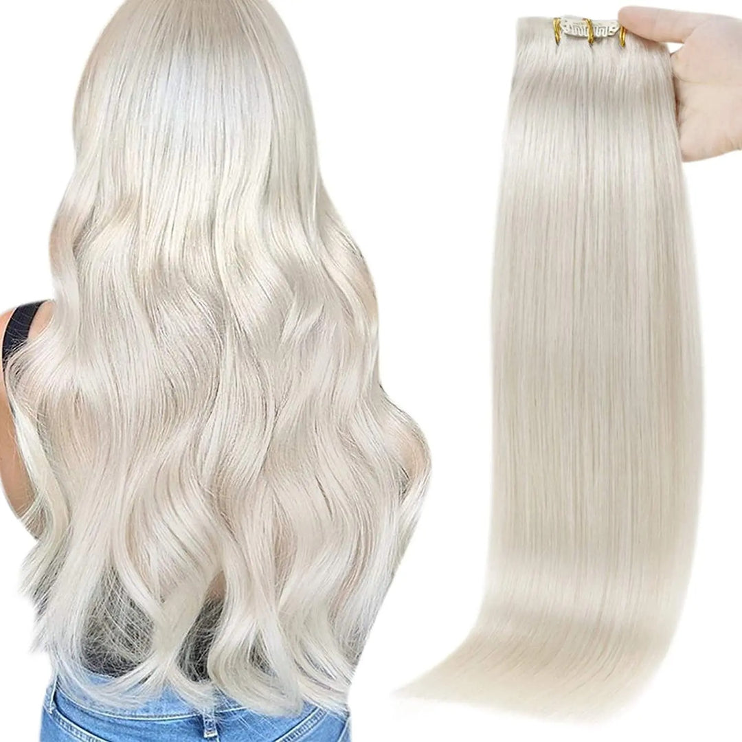 Blonde Seamless Clip-In Hair Extensions – PU Skin Weft, 8PCS, 80g or 100g Remy Human Hair