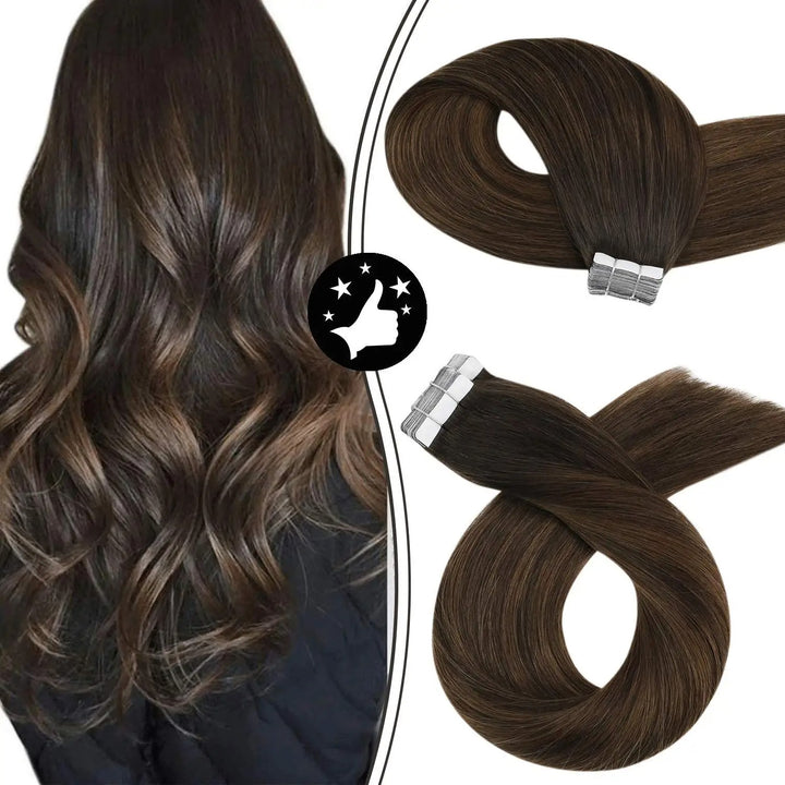 Tape-In Human Hair Extensions – Remy 100% Real Human Hair, Silky Straight, Ash Blonde with Highlights – Seamless, Natural Look, 20pcs