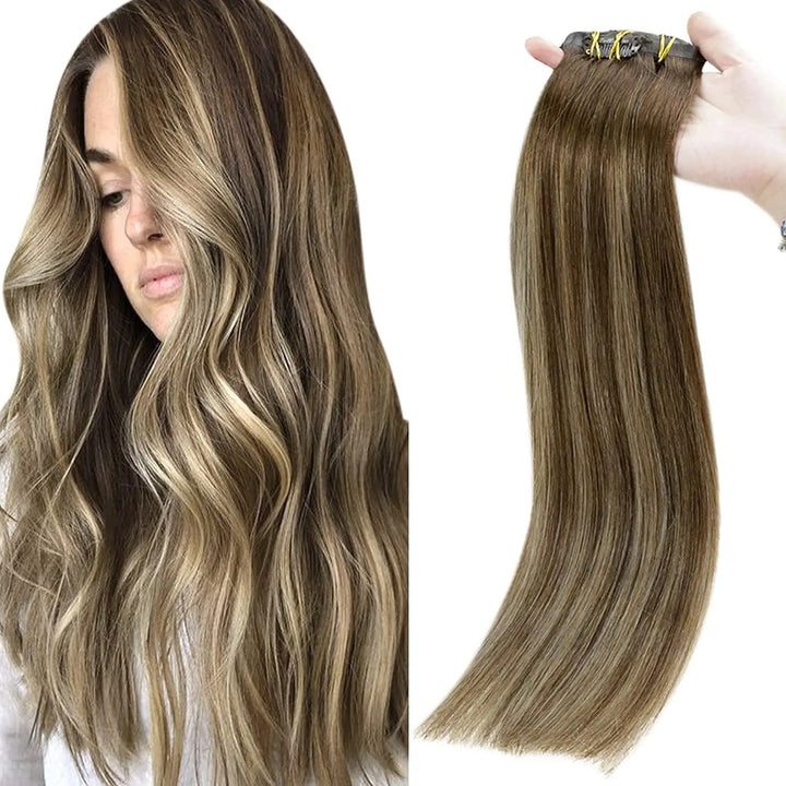 Blonde Seamless Clip-In Hair Extensions – PU Skin Weft, 8PCS, 80g or 100g Remy Human Hair