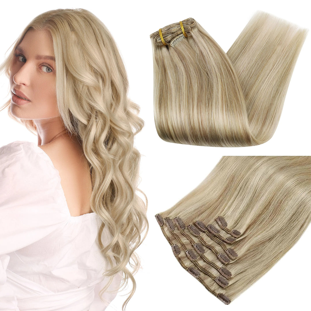 100% Human Hair Clip-In Extensions – Double Weft, 7PCS Set, 105g, for Women