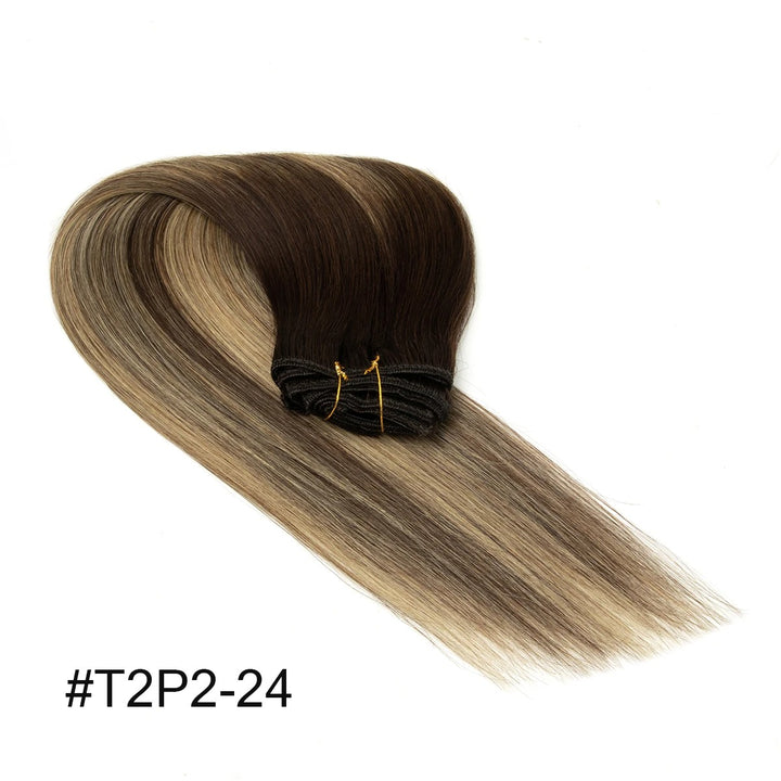 "Remy Human Hair Clip-In Extensions – Real Natural Hair, Double Weft, 7 Pieces, 12-24 Inch, Thick & Soft Clip On"