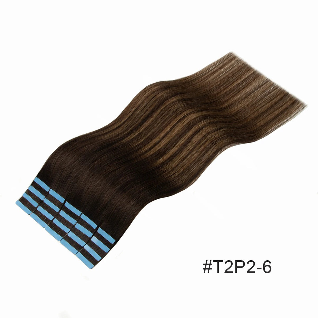Tape-In Hair Extensions – 100% Remy Human Hair Skin Weft, Natural Seamless Tape-Ins, 12–24 Inch, 40–50g/Pack