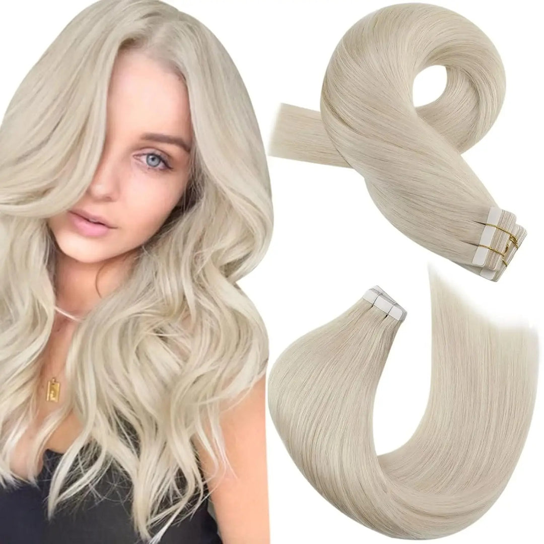 Tape-In Human Hair Extensions – Remy Hair, Straight, Natural Soft Skin Weft, Seamless & Reusable Tape-In Hair