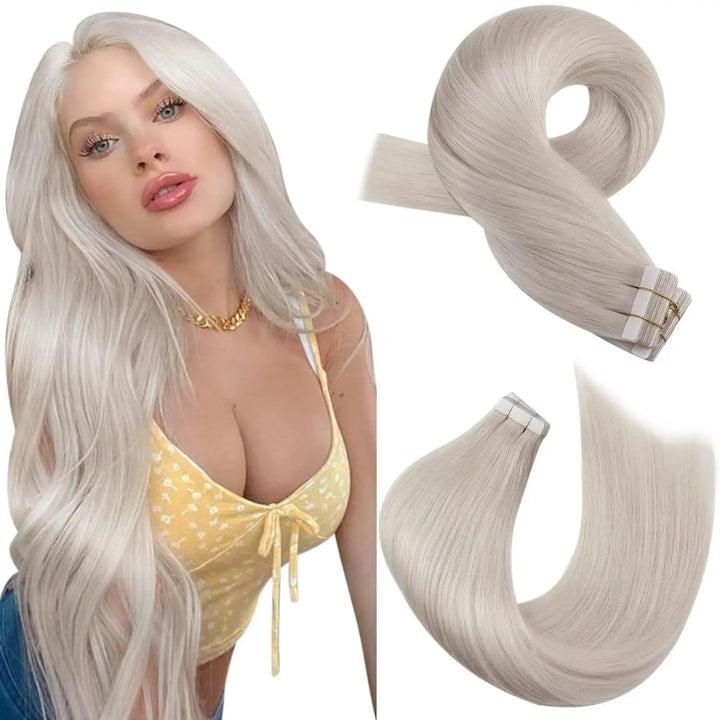 Tape-In Human Hair Extensions – Remy Hair, Straight, Natural Soft Skin Weft, Seamless & Reusable Tape-In Hair
