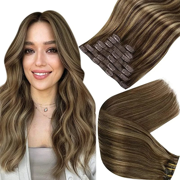 Blonde Seamless Clip-In Hair Extensions – PU Skin Weft, 8PCS, 80g or 100g Remy Human Hair