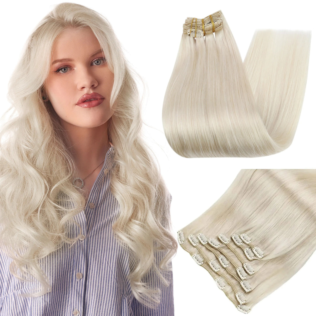 100% Human Hair Clip-In Extensions – Double Weft, 7PCS Set, 105g, for Women