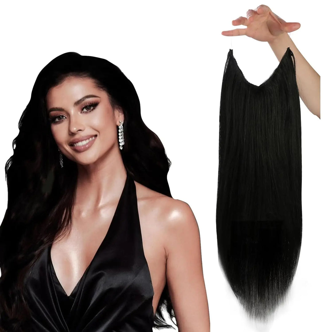 Invisible Fish Line Human Hair Extension – Natural One-Piece Wire Hair Weft with 2 Clips | Machine-Made Blonde Hair