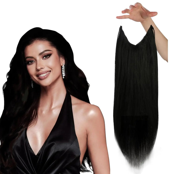 Invisible Fish Line Human Hair Extension – Natural One-Piece Wire Hair Weft with 2 Clips | Machine-Made Blonde Hair
