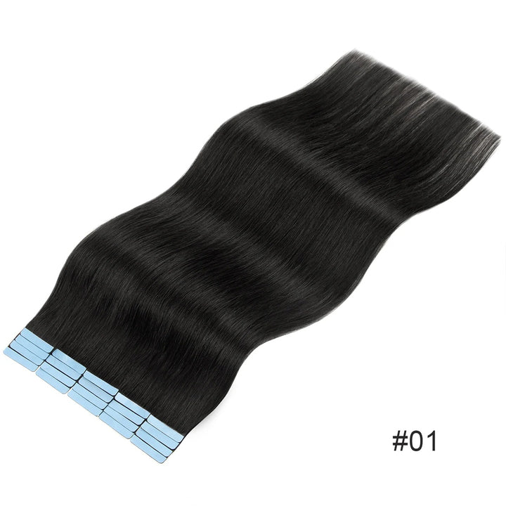 Tape-In Hair Extensions – 100% Remy Human Hair Skin Weft, Natural Seamless Tape-Ins, 12–24 Inch, 40–50g/Pack