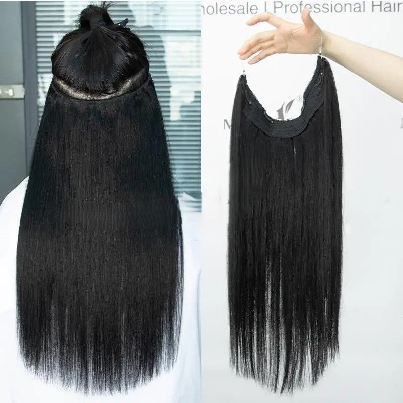 Fish Line Wire Hair Extensions - Invisible Clip-in Human Hair Extensions with 4 Clips. Made from real natural hair, available in lengths of 12-24 inches.