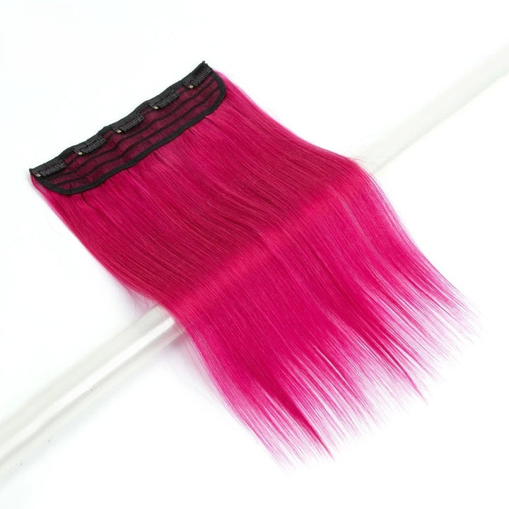 16" One-Piece Clip-In Human Hair Extension – 5-Clip Double Weft, Straight, Fancy Color Options