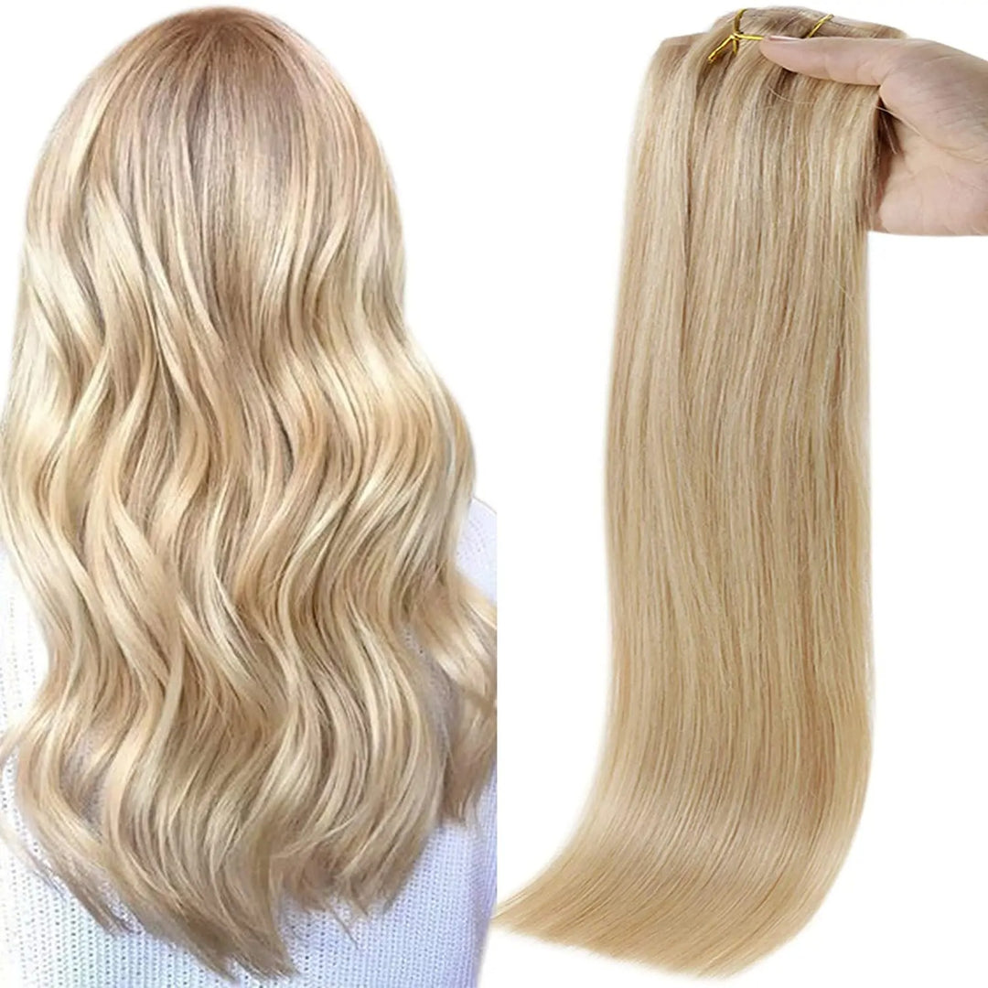 Blonde Seamless Clip-In Hair Extensions – PU Skin Weft, 8PCS, 80g or 100g Remy Human Hair